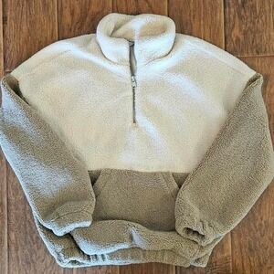 Zara Oversized Quarter Zip Sherpa Pullover Lined Womens S/M